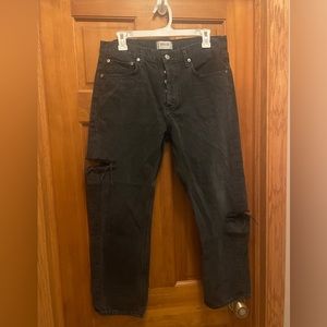 AGOLDE | Black Distressed Straight Fit Jeans with Button-Up Closure Size 29